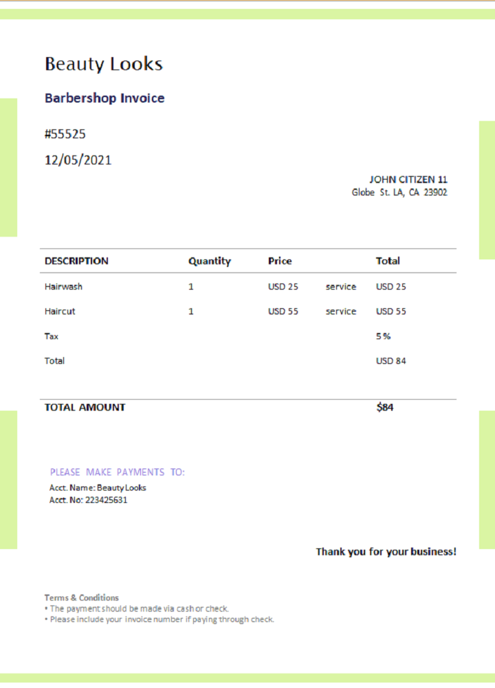 USA Beauty Looks invoice PSD template